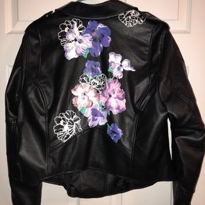 Torrid size 1 Leather floral embroidered jacket